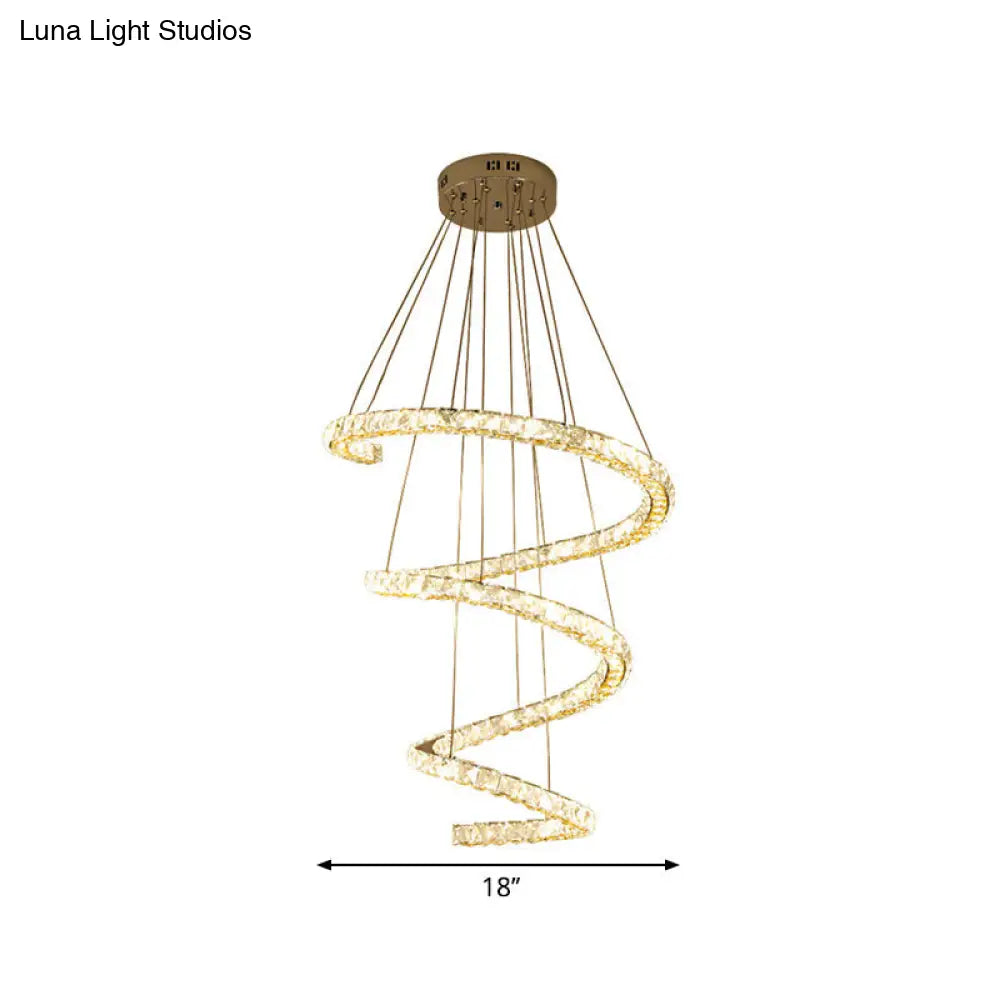 Contemporary Led Chandelier With Clear Crystal Blocks In Stainless Steel 4-Tier Spiral Design