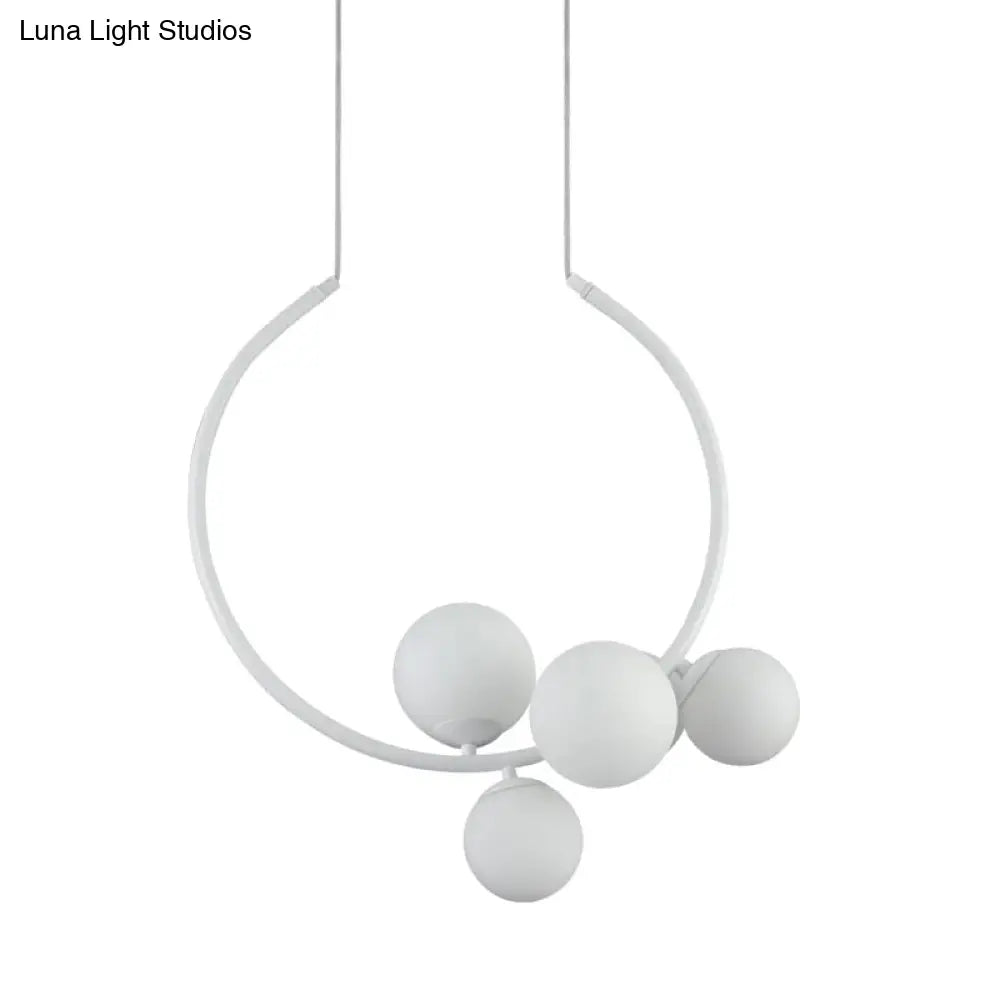 Contemporary 5-Bulb Chandelier - White/Black Orb Ceiling Lamp With Milky Glass Shade