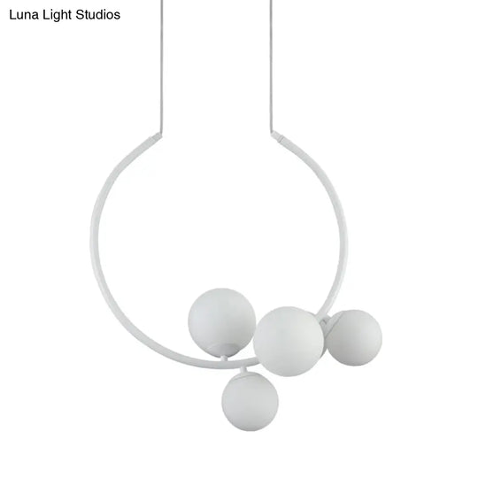 Contemporary 5-Bulb Chandelier - White/Black Orb Ceiling Lamp With Milky Glass Shade