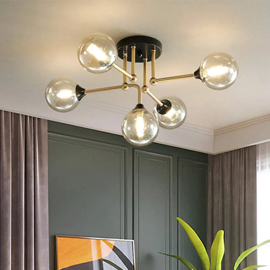 Contemporary 5 - Light Semi Flush Gold/Black Sphere Ceiling Lamp With Clear Glass Shade Black - Gold