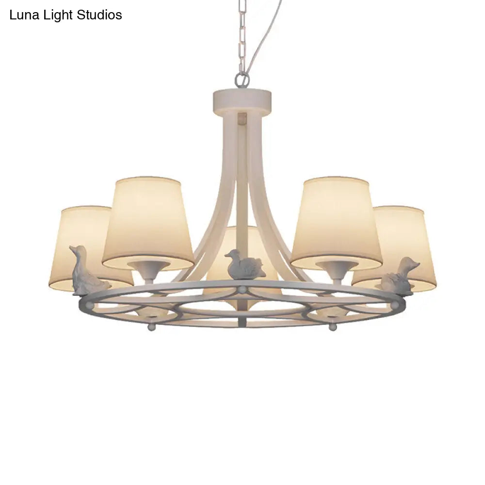 Contemporary 5-Light Chandelier: White Hanging Ceiling Lamp With Fabric Shade