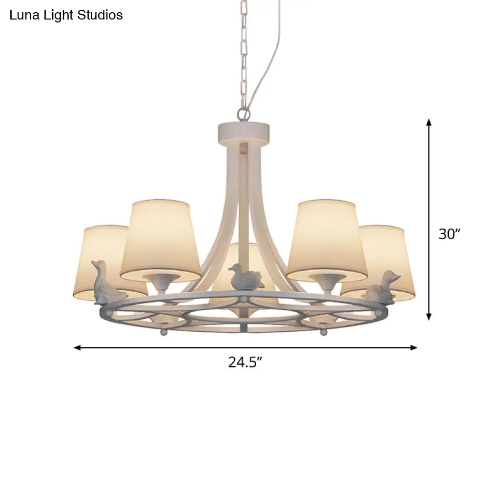 Contemporary 5-Light White Chandelier - Hanging Ceiling Lamp With Fabric Shade For Living Room