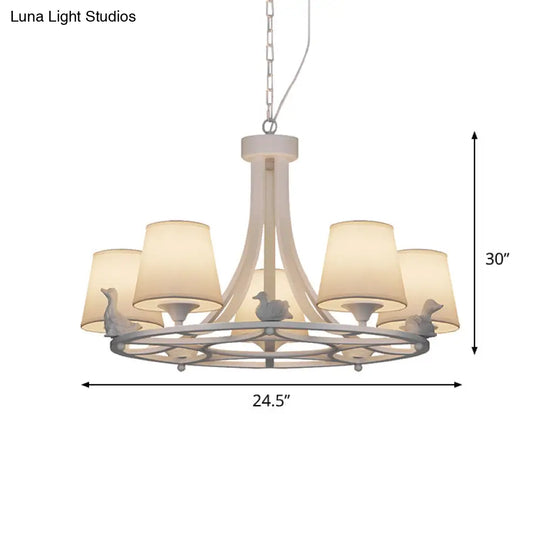 Contemporary 5-Light White Chandelier - Hanging Ceiling Lamp With Fabric Shade For Living Room