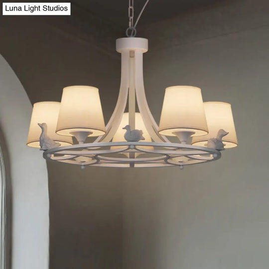 Contemporary 5-Light Chandelier: White Hanging Ceiling Lamp With Fabric Shade