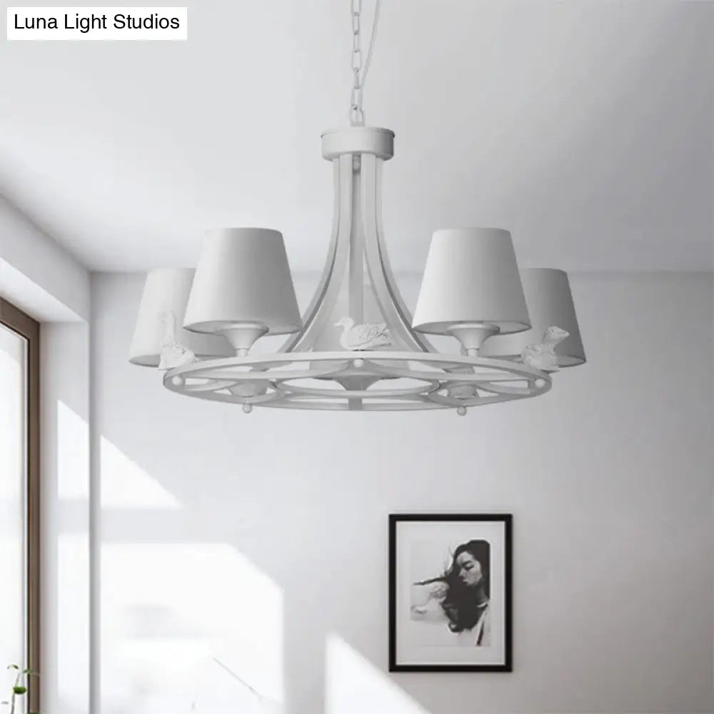 Contemporary 5-Light White Chandelier - Hanging Ceiling Lamp With Fabric Shade For Living Room