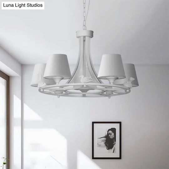 Contemporary 5-Light White Chandelier - Hanging Ceiling Lamp With Fabric Shade For Living Room