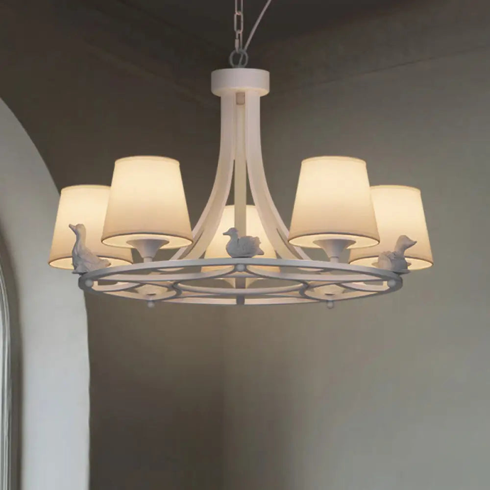 Contemporary 5-Light White Chandelier - Hanging Ceiling Lamp With Fabric Shade For Living Room