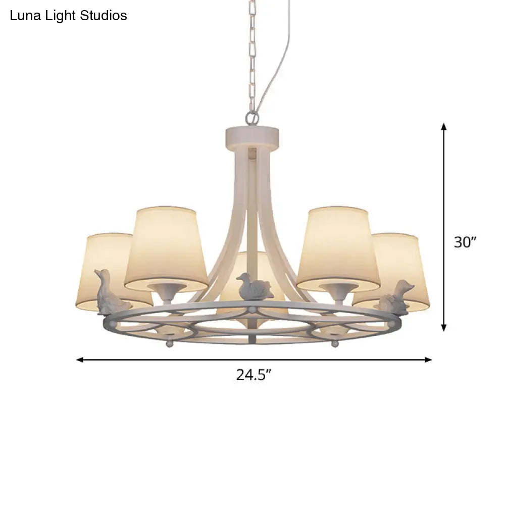 Contemporary 5-Light Chandelier: White Hanging Ceiling Lamp With Fabric Shade