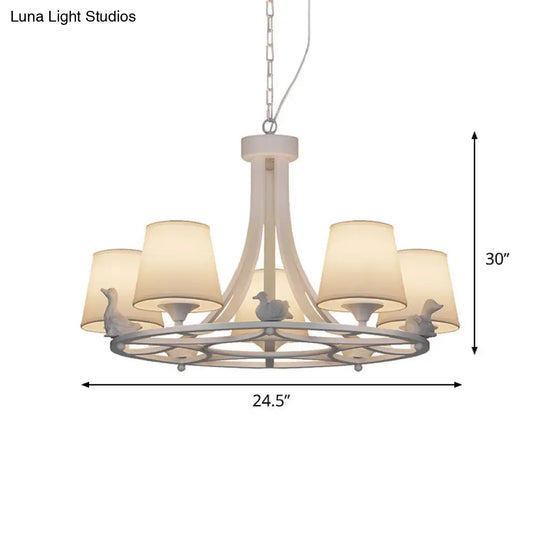 Contemporary 5-Light Chandelier: White Hanging Ceiling Lamp With Fabric Shade