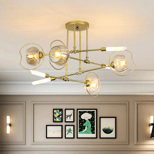 Contemporary 6/8-Head Chandelier With Gold Bowl Ceiling Suspension And Amber Glass Shade 8 /