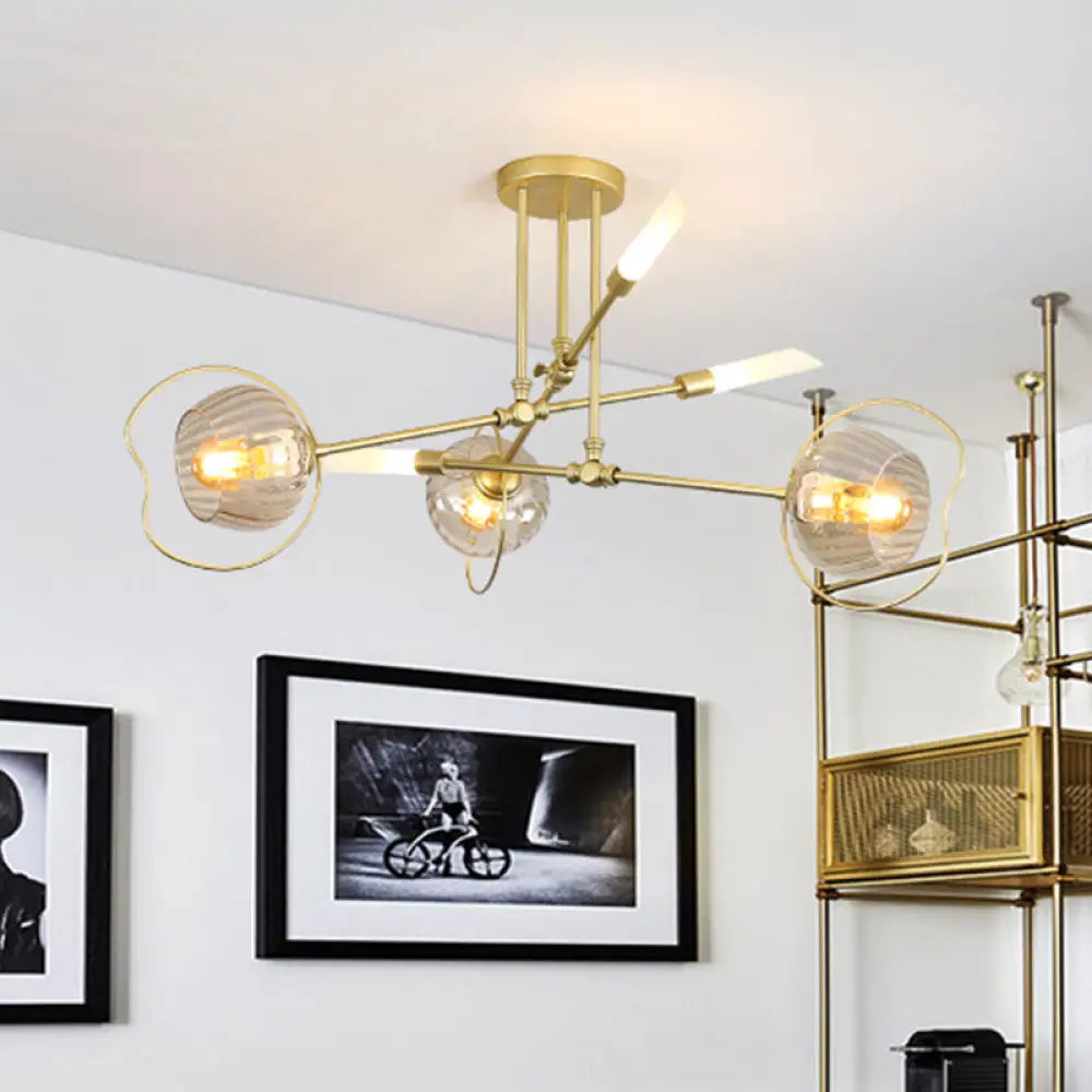 Contemporary 6/8-Head Chandelier With Gold Bowl Ceiling Suspension And Amber Glass Shade 6 /