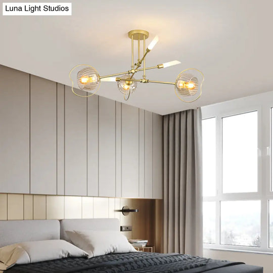 Contemporary 6/8-Head Chandelier With Gold Bowl Ceiling Suspension And Amber Glass Shade