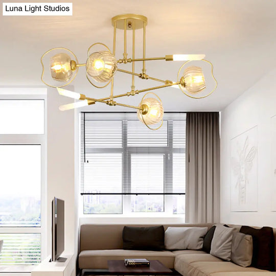 Modern 6/8 Heads Gold Chandelier With Amber Glass Shade