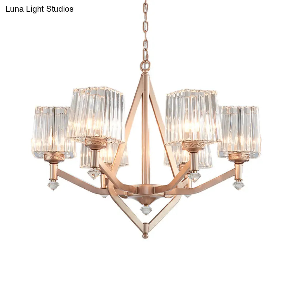 Contemporary 6-Bulb Copper Finish Chandelier With Clear Pyramid Glass Shade