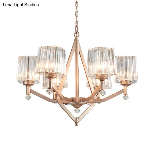 Contemporary 6-Bulb Copper Finish Chandelier With Clear Pyramid Glass Shade