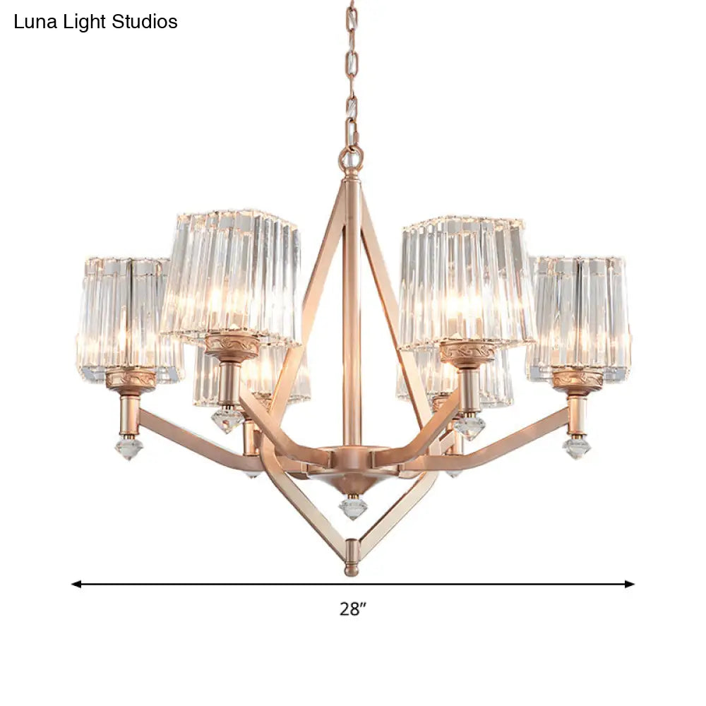 Contemporary 6-Bulb Copper Finish Chandelier With Clear Pyramid Glass Shade