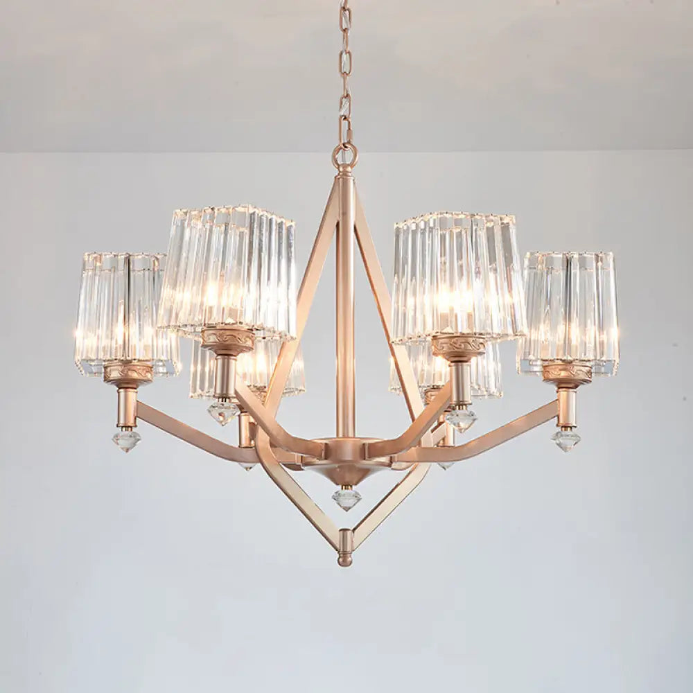 Contemporary 6-Bulb Copper Finish Chandelier With Clear Pyramid Glass Shade