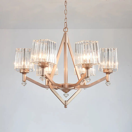 Contemporary 6-Bulb Copper Finish Chandelier With Clear Pyramid Glass Shade