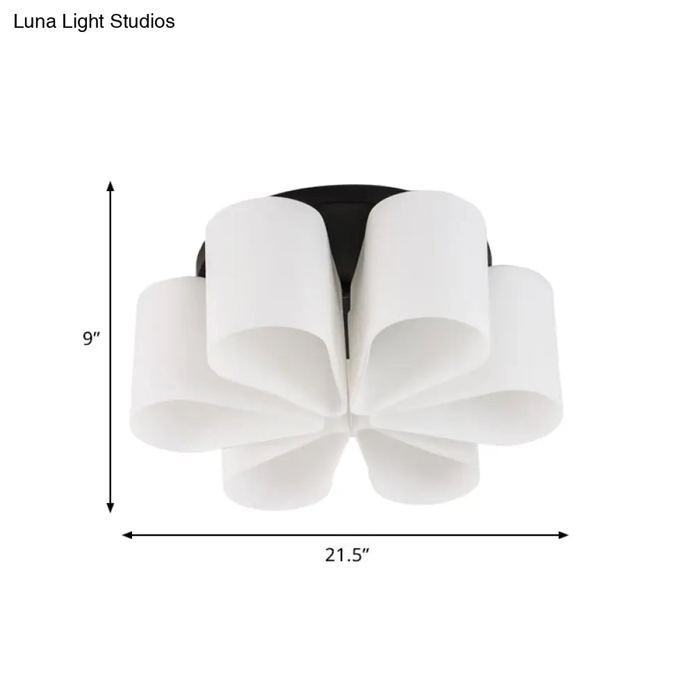Contemporary 6 - Head Black Flush Mount: Flower Milk White Glass Lighting For Living Room