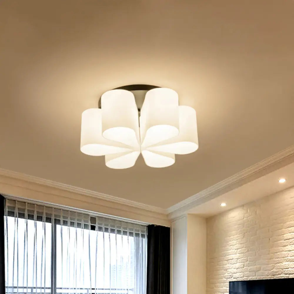 Contemporary 6 - Head Black Flush Mount: Flower Milk White Glass Lighting For Living Room