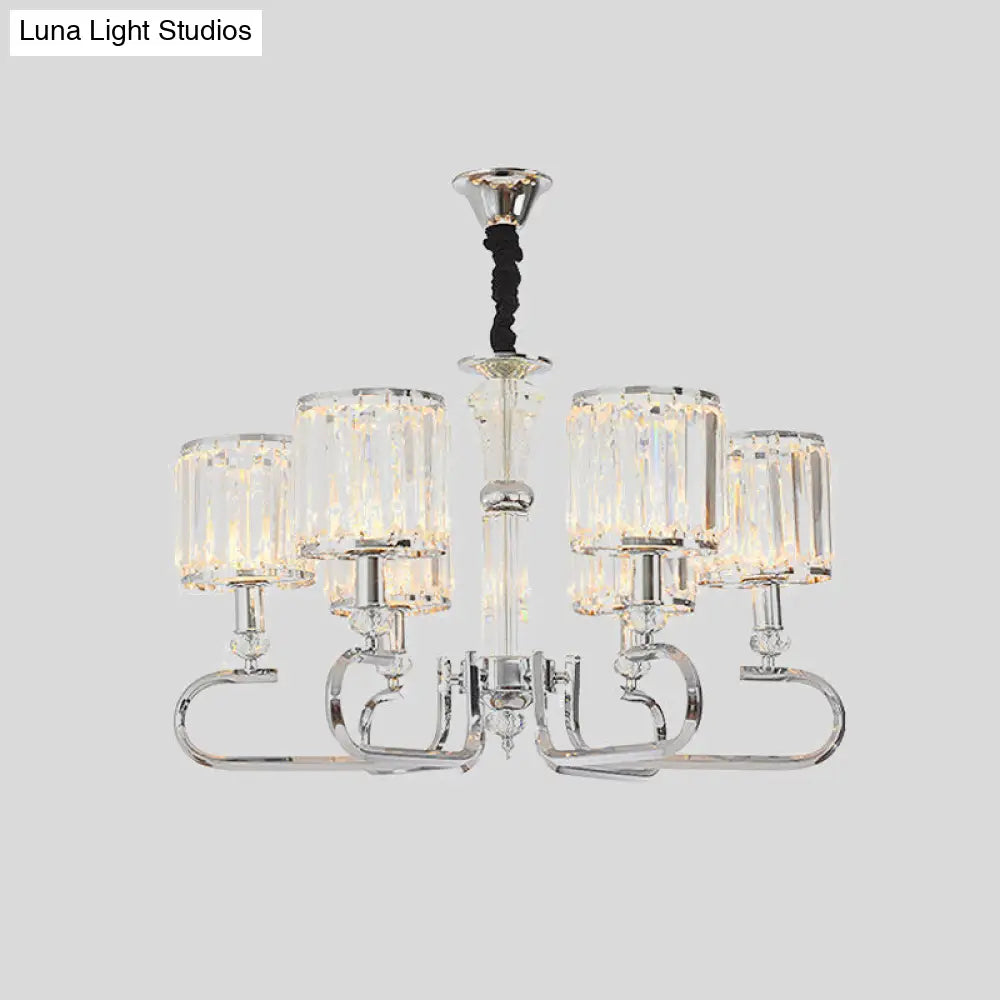 Contemporary 6-Light Clear Crystal Chandelier Pendant Fixture For Bedrooms