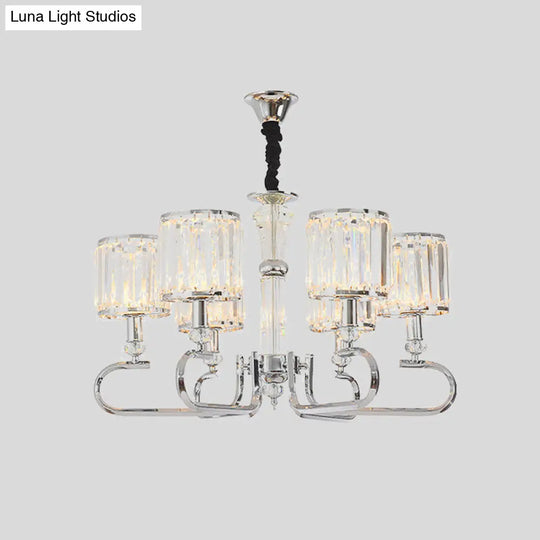 Contemporary 6-Light Clear Crystal Chandelier Pendant Fixture For Bedrooms