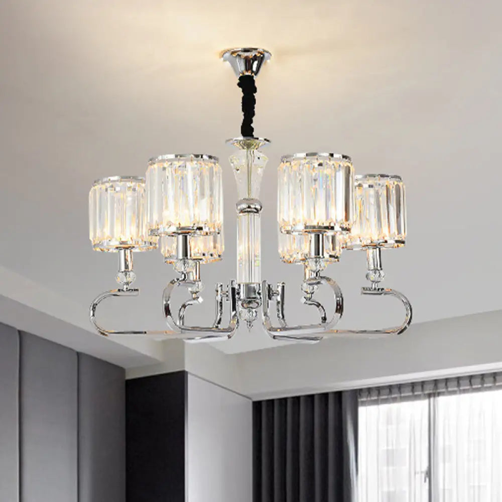 Contemporary 6-Head Clear Crystal Prism Cylinder Chandelier - Bedroom Pendant Light Fixture