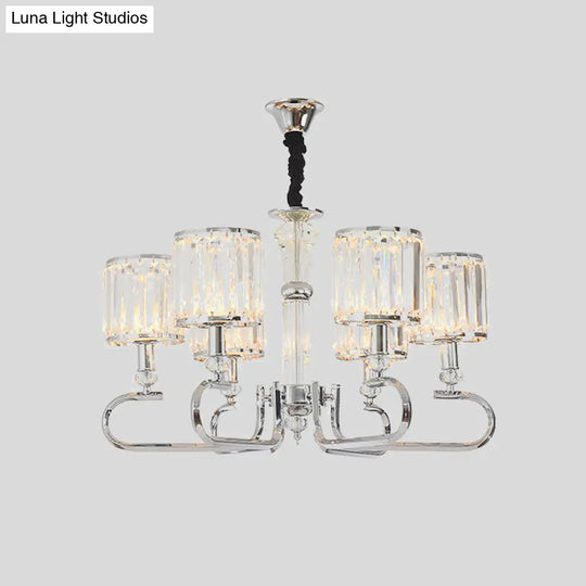 Contemporary 6-Head Clear Crystal Prism Cylinder Chandelier - Bedroom Pendant Light Fixture