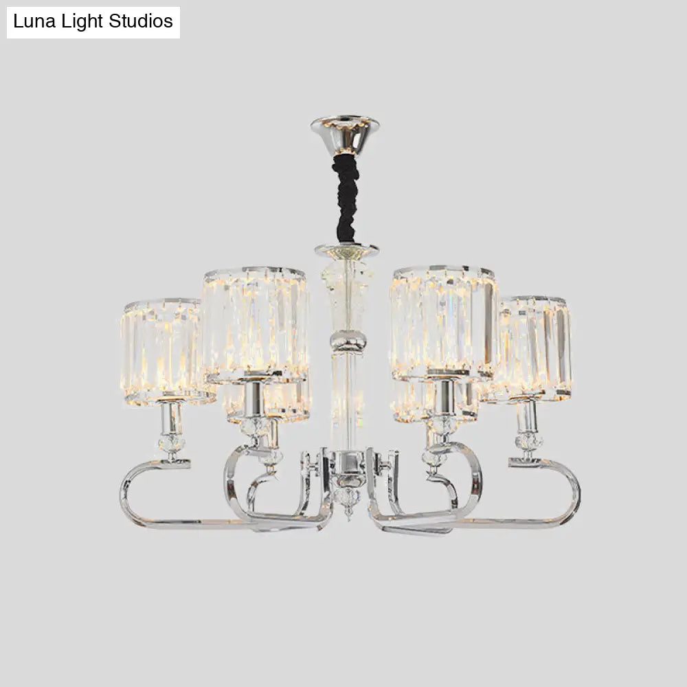 Contemporary 6-Head Clear Crystal Prism Cylinder Chandelier - Bedroom Pendant Light Fixture