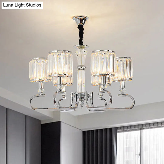 Contemporary 6-Light Clear Crystal Chandelier Pendant Fixture For Bedrooms