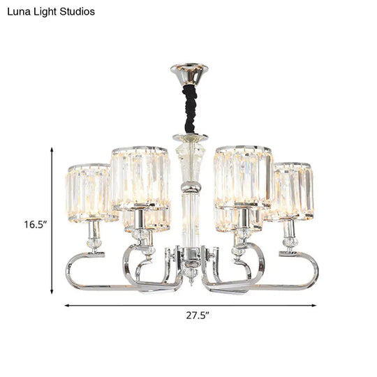 Contemporary 6-Light Clear Crystal Chandelier Pendant Fixture For Bedrooms