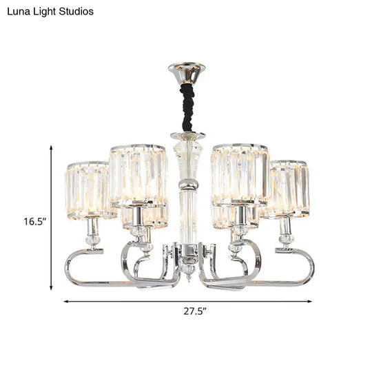 Contemporary 6-Head Clear Crystal Prism Cylinder Chandelier - Bedroom Pendant Light Fixture