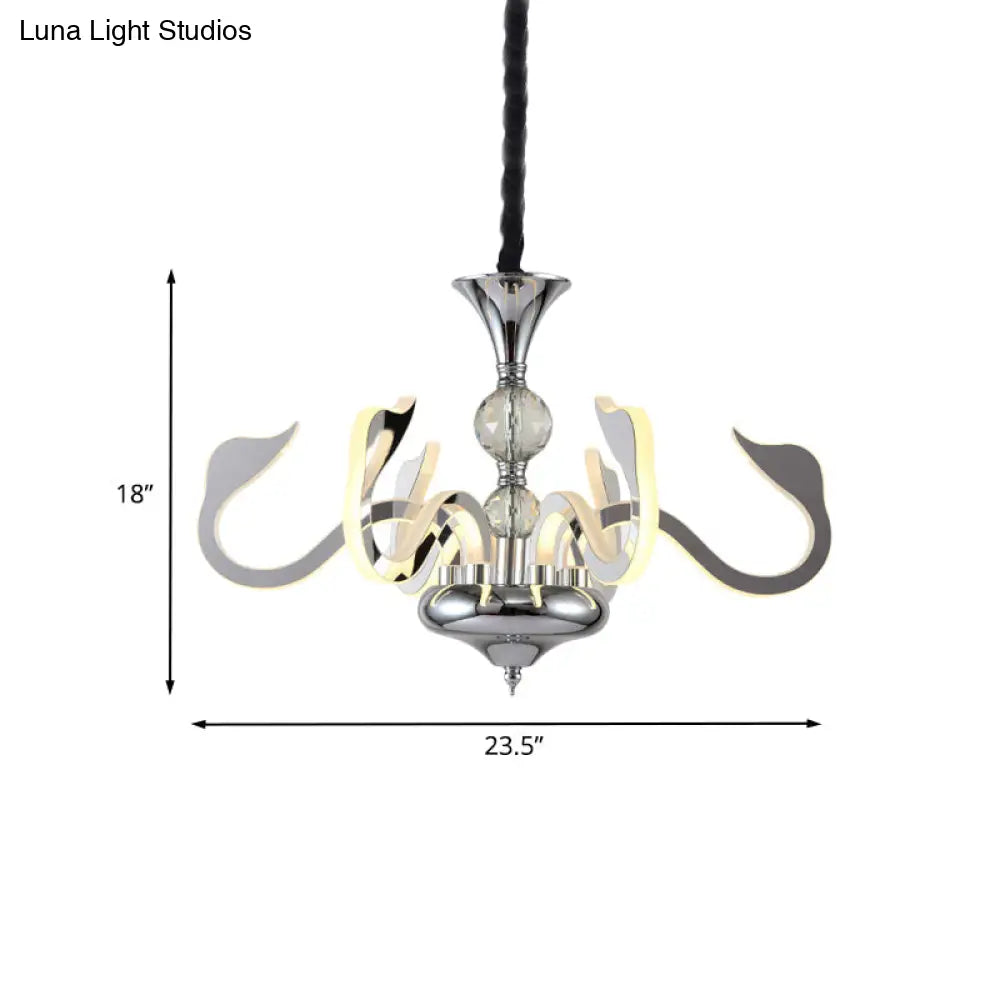 Contemporary 6-Light Acrylic Gooseneck Ceiling Lamp With Crystal Accent & Chrome Finish