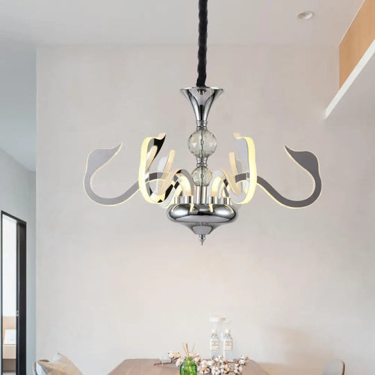 Contemporary 6-Light Acrylic Gooseneck Ceiling Lamp With Crystal Accent & Chrome Finish