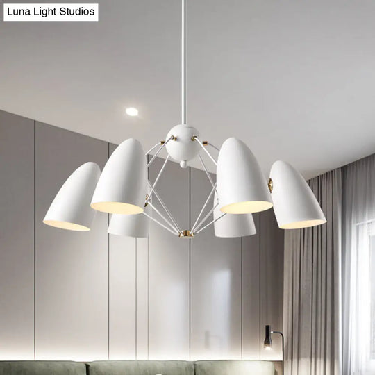 Contemporary 6-Light Downward Metal Shade Chandelier In White/Black Finish - Bullet Ceiling Fixture