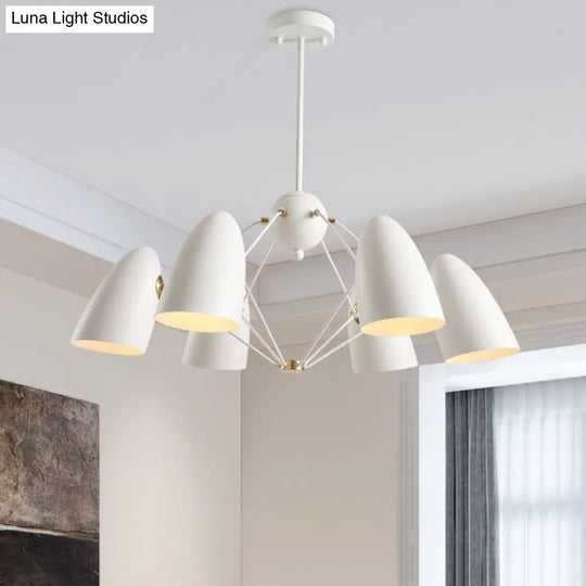 Metal Shade Bullet Chandelier With 6 Heads And Modern White/Black Finish Down Lighting White