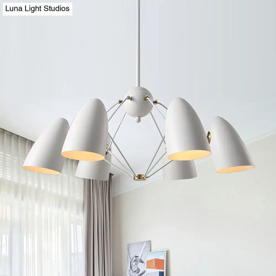 Contemporary 6-Light Downward Metal Shade Chandelier In White/Black Finish - Bullet Ceiling Fixture