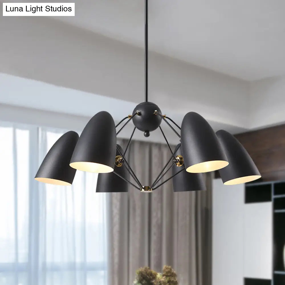 Contemporary 6-Light Downward Metal Shade Chandelier In White/Black Finish - Bullet Ceiling Fixture