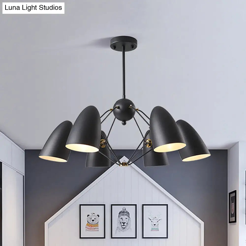 Metal Shade Bullet Chandelier With 6 Heads And Modern White/Black Finish Down Lighting Black