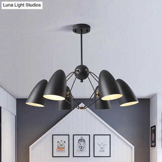 Metal Shade Bullet Chandelier With 6 Heads And Modern White/Black Finish Down Lighting Black