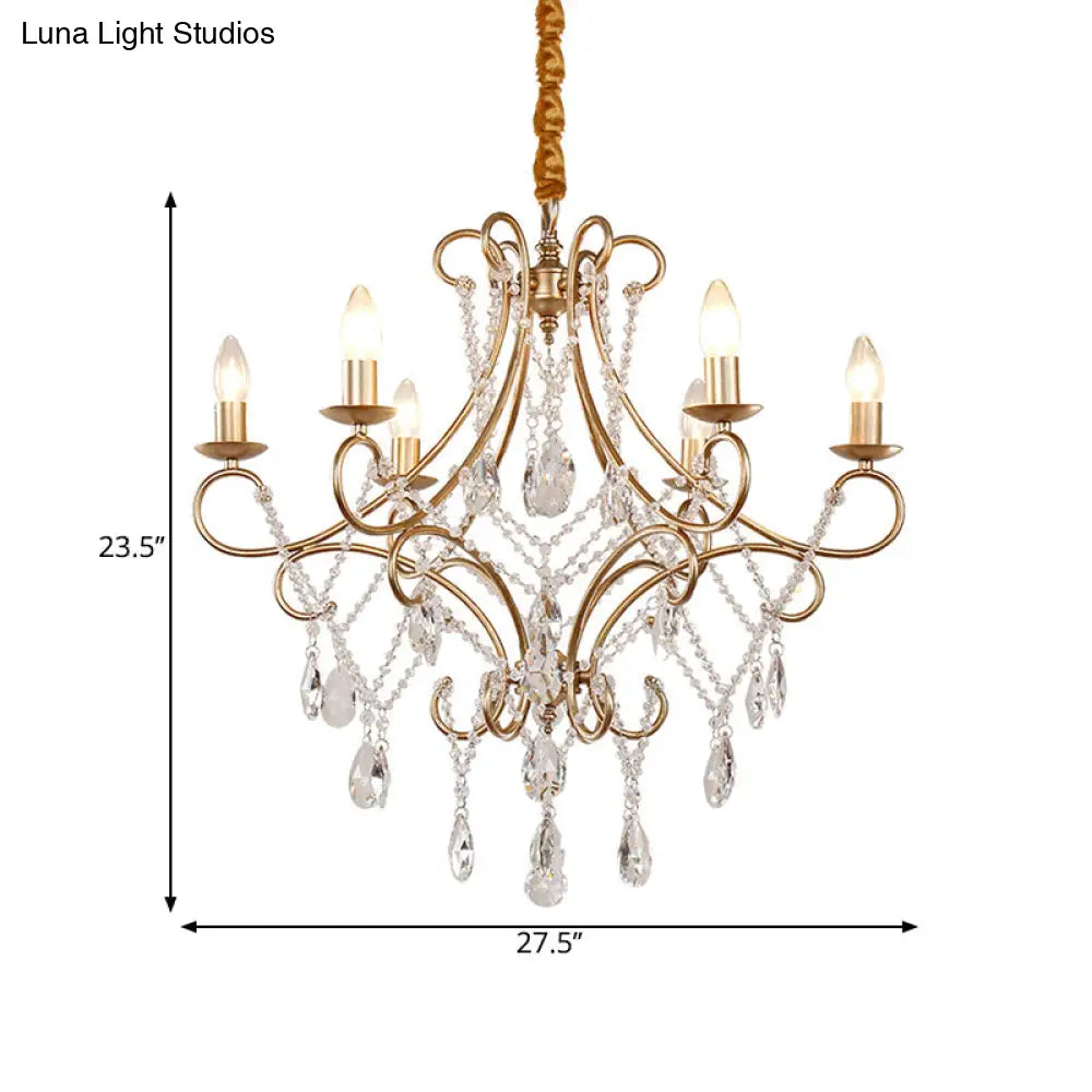 Contemporary 6-Light Gold Chandelier With Crystal Accent