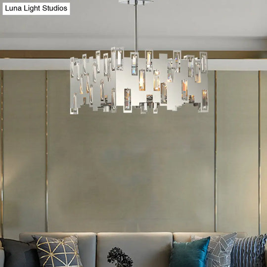 Adjustable 6-Light Chrome Chandelier With Cubic Crystals For Modern Interiors