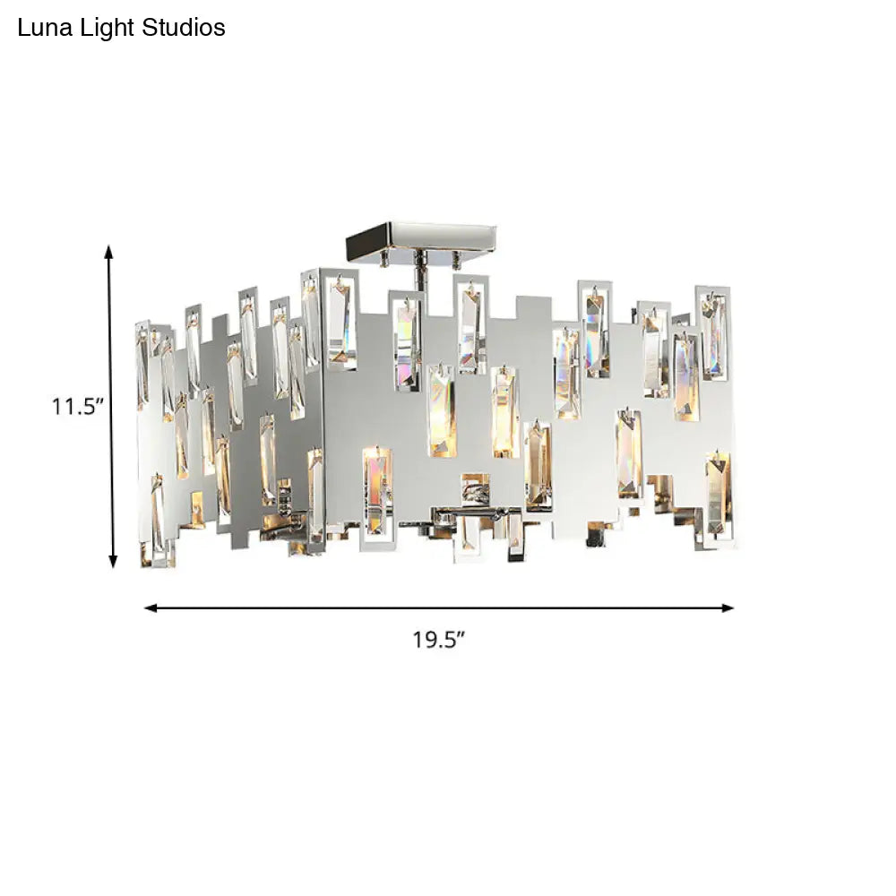 Adjustable 6-Light Chrome Chandelier With Cubic Crystals For Modern Interiors