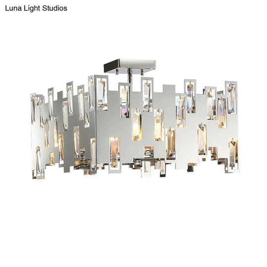 Contemporary 6-Lights Cubic Crystal Ceiling Chandelier - Chrome Finish With Adjustable Rod