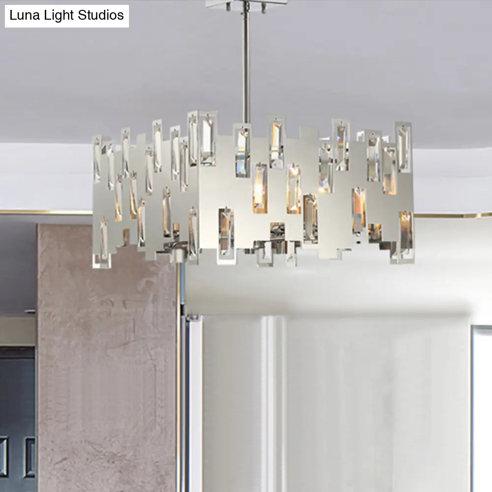 Contemporary 6-Lights Cubic Crystal Ceiling Chandelier - Chrome Finish With Adjustable Rod