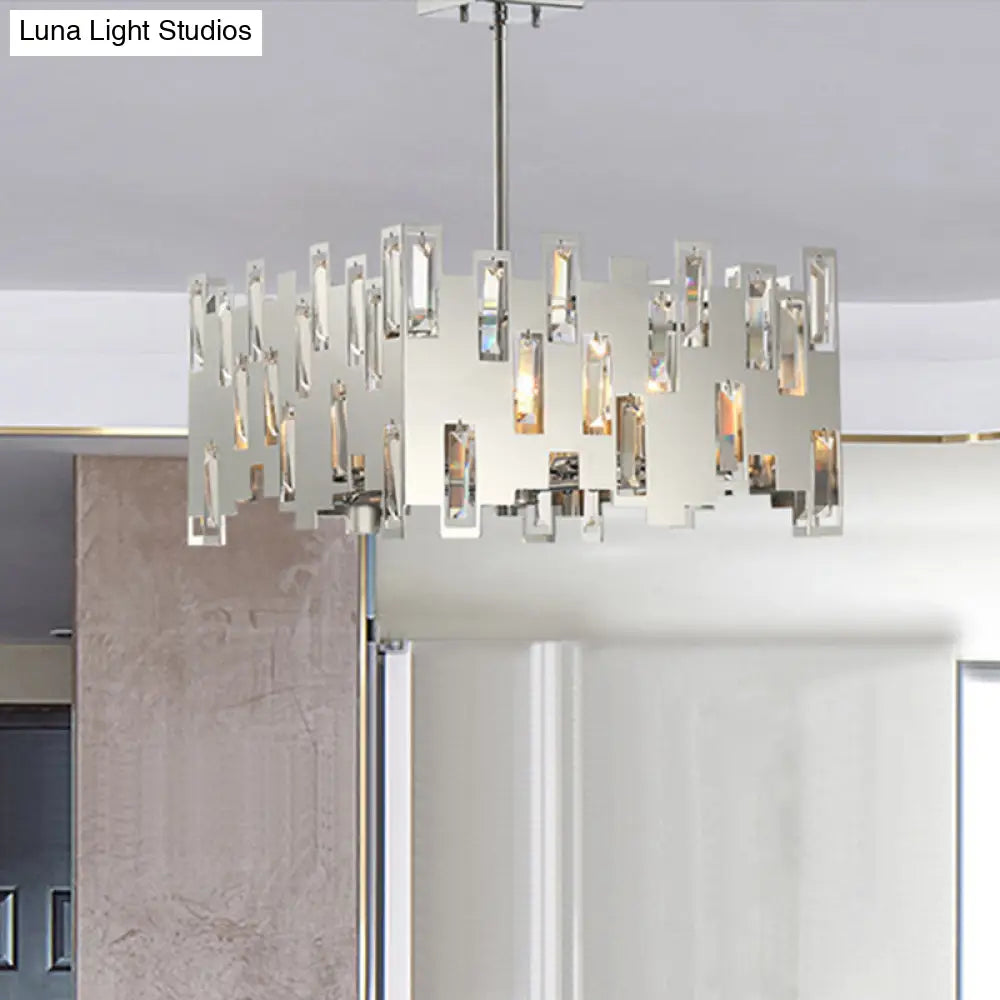 Adjustable 6-Light Chrome Chandelier With Cubic Crystals For Modern Interiors