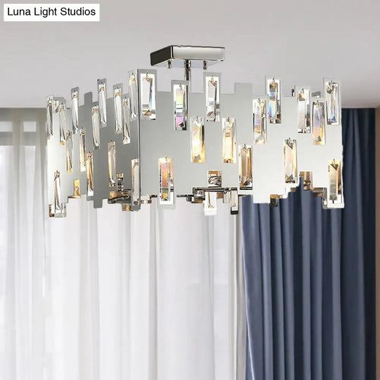 Adjustable 6-Light Chrome Chandelier With Cubic Crystals For Modern Interiors