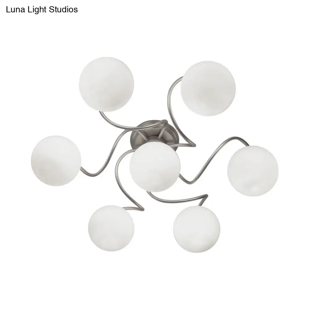 Contemporary 7-Light Semi Flush Lamp With Frosted White Glass Shade - Silver Modo Ceiling Fixture