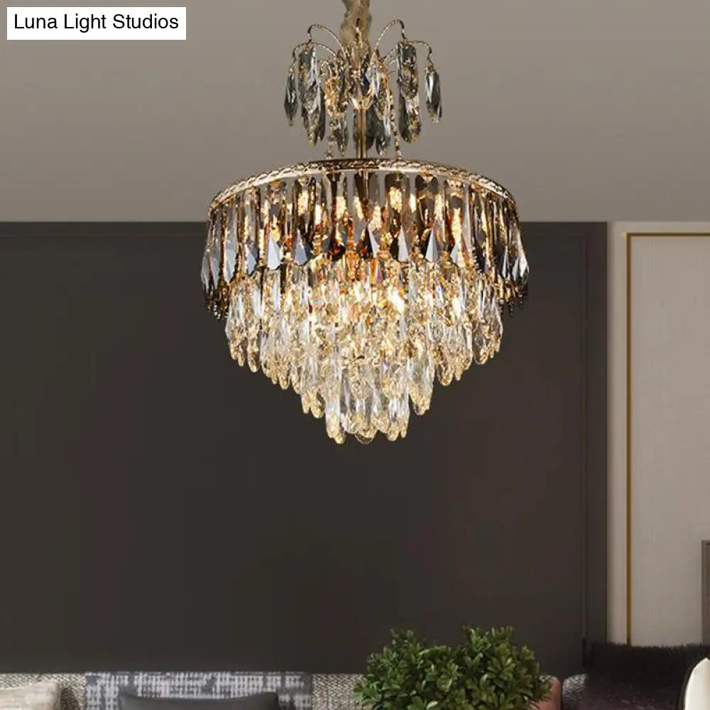 Contemporary Crystal Tiered Chandelier - 8 Head Gold Pendant Lighting For Living Room