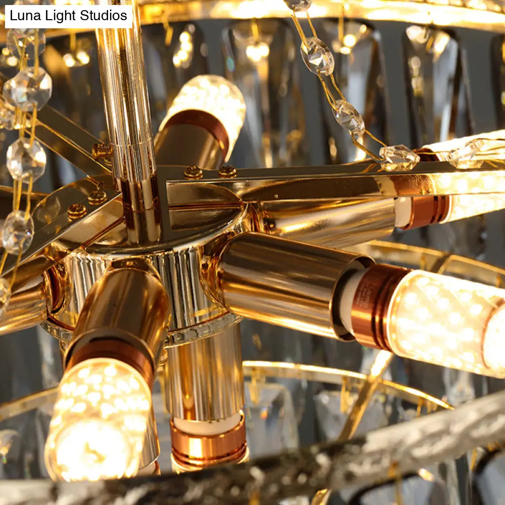 Contemporary 8-Head Crystal Tiered Chandelier - Gold Ceiling Pendant Light For Living Room